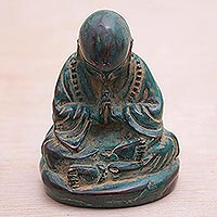 Bronze figurine, 'Buddha's Enlightenment' - Handcrafted Balinese Bronze Meditating Buddha Figurine