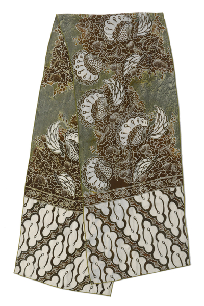 Bufanda batik de seda - Bufanda batik de seda 100% topo, verde y blanca hecha a mano