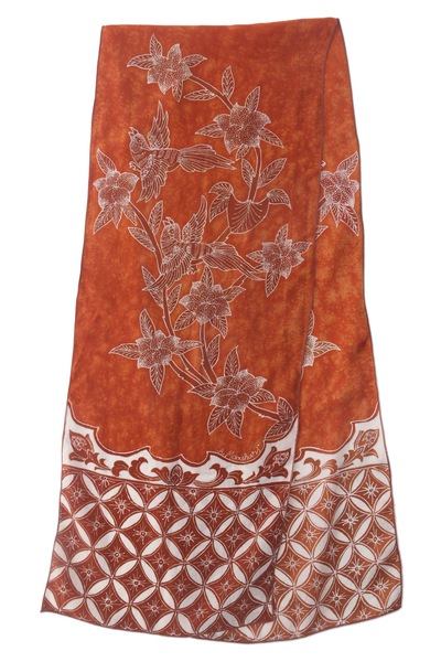 Silk batik scarf, 'Love Guide' - 100% Silk Scarf Hand Painted with Balinese Batik Designs