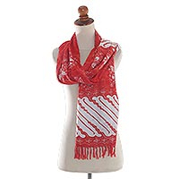 Rayon batik scarf, 'Lady of the Butterflies'