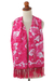 Rayon batik scarf, 'Lady in Florals' - Handmade Fuchsia Rayon Batik Scarf from Bali (image 2g) thumbail
