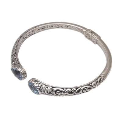 Blue topaz cuff bracelet, 'Entangled' - Blue Topaz Sterling Silver Delicate Cuff Bracelet