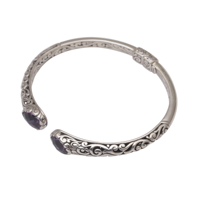 Amethyst cuff bracelet, 'Entangled' - Amethyst and Sterling Silver Cuff Bracelet