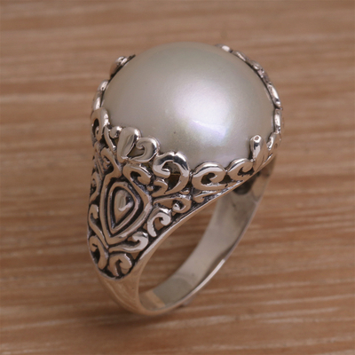 Gewölbter Ring aus kultivierten Mabe-Perlen - Gewölbter Ring aus kultivierten Mabe-Perlen und Sterlingsilber aus Bali