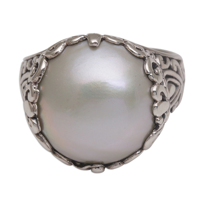Gewölbter Ring aus kultivierten Mabe-Perlen - Gewölbter Ring aus kultivierten Mabe-Perlen und Sterlingsilber aus Bali