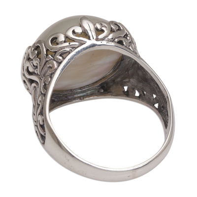 Cultured mabe pearl domed ring, 'Palatial Dreams' - Cultured Mabe Pearl and Sterling Silver Domed Ring from Bali