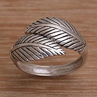 Sterling silver wrap ring, 'Frond Luster' - Handmade Sterling Silver Leaf Wrap Ring from Bali