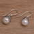 Cultured pearl dangle earrings, 'Demure' - Cultured Pearl and Sterling Silver Floral Dangle Earrings (image 2b) thumbail