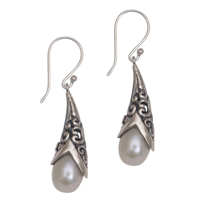 Cultured Pearl Dangle Earrings Sterling Silver Dewdrop Style