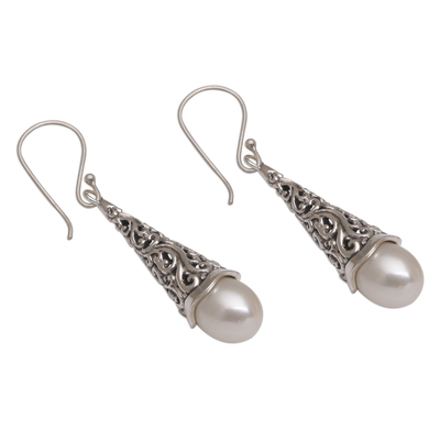 Cultured pearl dangle earrings, 'Afternoon Dew' - Cultured Pearl Sterling Silver Raindrop Dangle Earrings