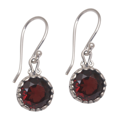 Round Garnet0 Faceted Dangle Earrings from Indonesia