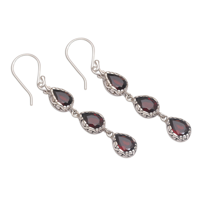 Garnet dangle earrings, 'Eternity Drop' - Garnet and Sterling Silver Dangle Earrings from Bali