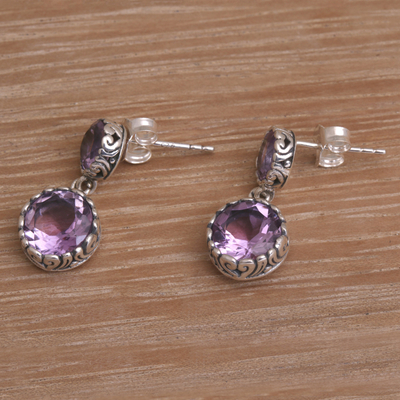 Amethyst dangle earrings, 'Memory Everlasting' - Handmade Amethyst and Sterling Silver Dangle Earrings