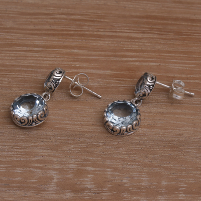 Blue topaz dangle earrings, 'Memory Everlasting' - Blue Topaz and Sterling Silver Dangle Earrings from Bali