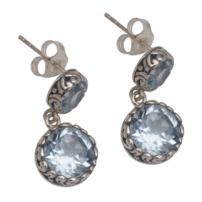 Blue topaz dangle earrings, 'Memory Everlasting' - Blue Topaz and Sterling Silver Dangle Earrings from Bali