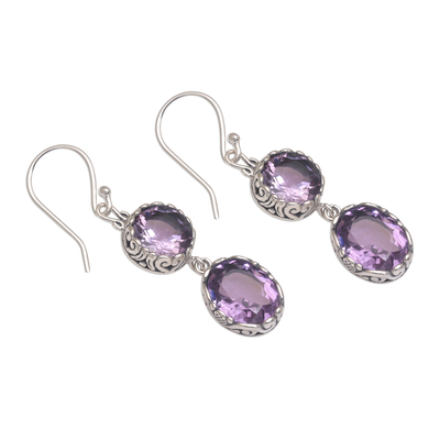 Amethyst dangle earrings, 'Radiant Eternity' - Handmade Amethyst and Sterling Silver Dangle Earrings