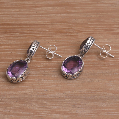 Amethyst dangle earrings, 'Vivacity' - Handmade Amethyst and Sterling Silver Dangle Earrings