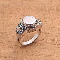 Gold accented sterling silver cocktail ring, 'Watch My Back' - Gold Accented Sterling Silver Elephant Ring from Bali