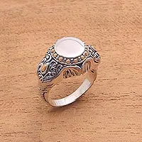 Anillo de cóctel de plata de ley con detalles dorados. - Anillo de elefante de plata esterlina con detalles dorados de Bali.