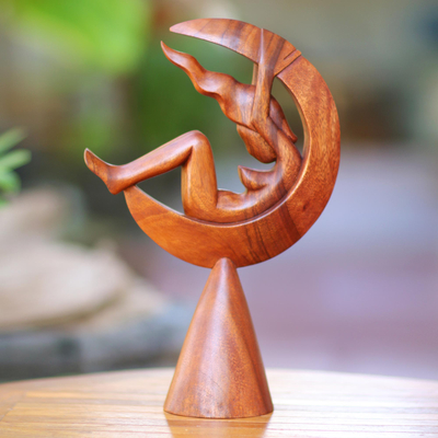 Wood sculpture, 'The Moon Goddess I' - Handcrafted Indonesian Wood Sculpture