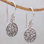 Sterling silver dangle earrings, 'Leafy Windows' - Circular Tree Sterling Silver Dangle Earrings from Bali