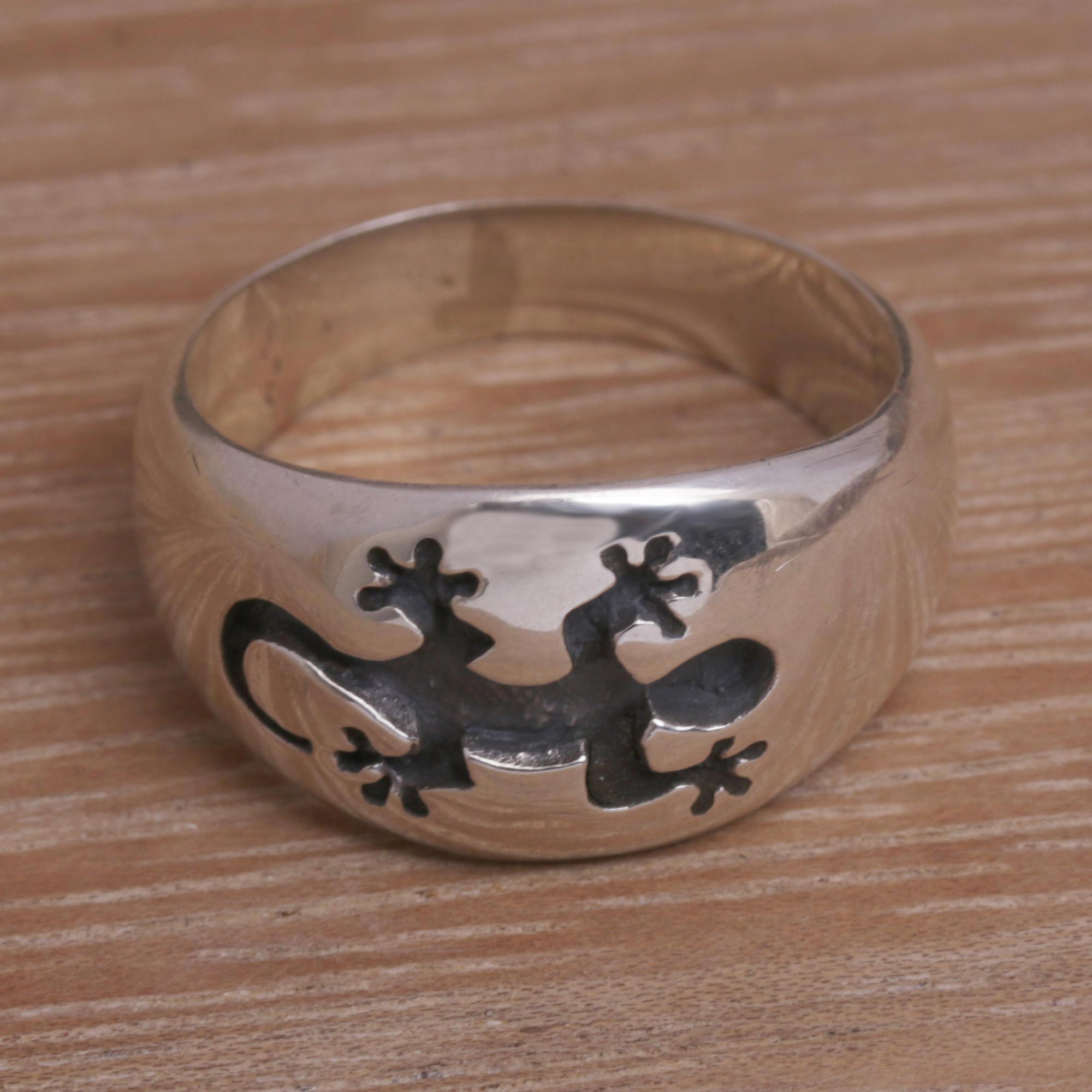 Men's Sterling Silver Gecko Band Ring with Gecko Motif Grand Gecko