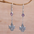 Amethyst dangle earrings, 'Dragonfly Altar' - Handmade 925 Sterling Silver Amethyst Dragonfly Earrings