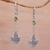 Amethyst dangle earrings, 'Dragonfly Altar' - Handmade 925 Sterling Silver Peridot Dragonfly Earrings