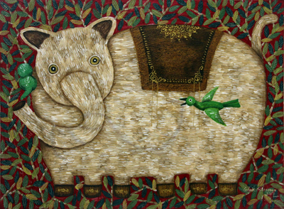 Original Acrylic on Canvas Painting of an Elephant from Java