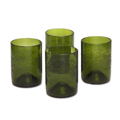 Saftgläser aus recyceltem Glas, (4er-Set) - Set aus vier Batik-Saftgläsern aus recycelten Flaschen