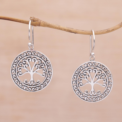 Sterling silver dangle earrings, 'Flourishing Forest' - Handmade in Bali 925 Sterling Silver Tree Dangle Earrings