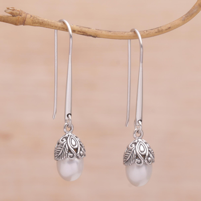 Pendientes colgantes de plata de ley - Pendientes colgantes hechos a mano en plata de ley 925 con perlas cultivadas