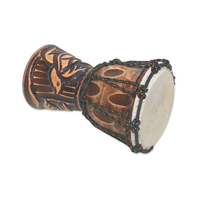 Mini-Djembe-Trommel aus Mahagoni - Mini-Djembe-Trommel aus Mahagoni mit Schildkrötenmotiv aus Bali