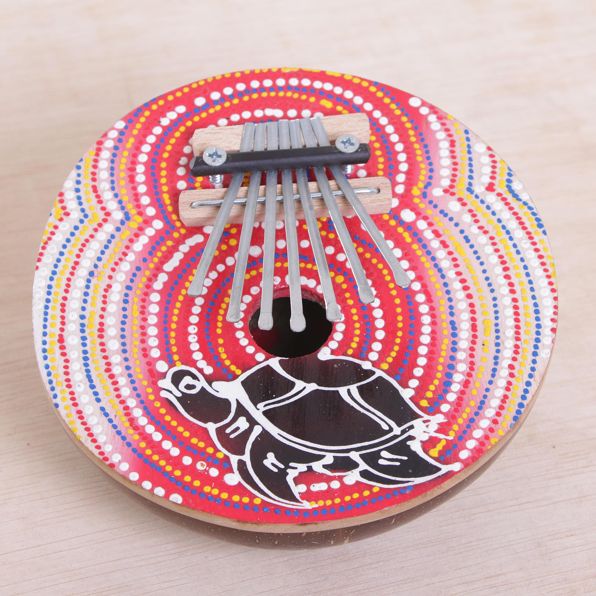 Hand Crafted Coconut and Wood 7 Key Sea Turtle Mbira Thumb Piano