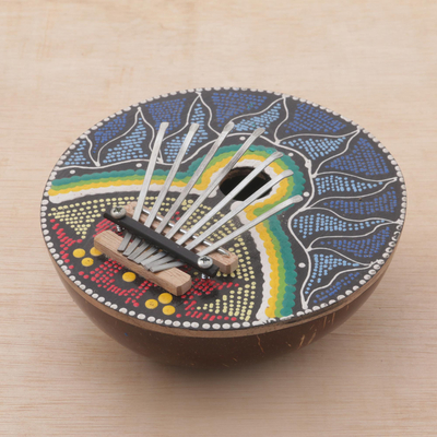 Daumenklavier aus Kokosnussschalen-Kalimba, 'Early to Rise - Handgefertigtes Kalimba-Daumenklavier aus Kokosnussschale und Holz