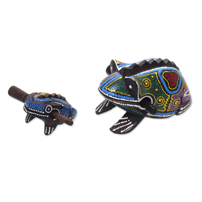 Wood percussion instruments, 'Melodic Frogs' (pair) - Two Suar Wood Frog Percussion Insruments from Bali