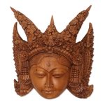 Wood mask, 'Legong Kraton' - Suar Wood Wall Mask of a Legong Kraton Dancer from Bali