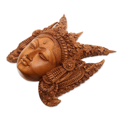 Wood mask, 'Legong Kraton' - Suar Wood Wall Mask of a Legong Kraton Dancer from Bali