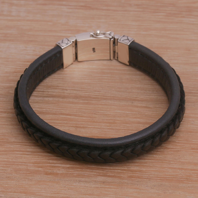 Superiority faint client Men's Leather and Sterling Silver Wristband Bracelet - Kuat in Black |  NOVICA Canada