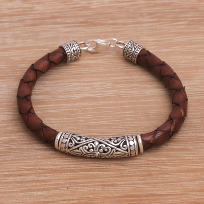 Leather and sterling silver bracelet, Lost Kingdom in Brown