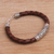 Leather and sterling silver bracelet, 'Lost Kingdom in Brown' - Sterling Silver and Leather Cord Bracelet from Bali (image 2b) thumbail