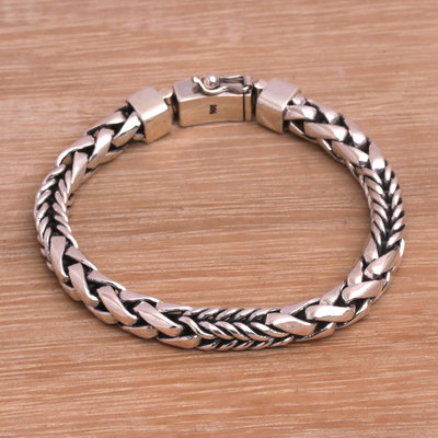 Sterling silver chain bracelet, 'Woven Chain' - Handmade in Bali 925 Sterling Silver Chain Bracelet