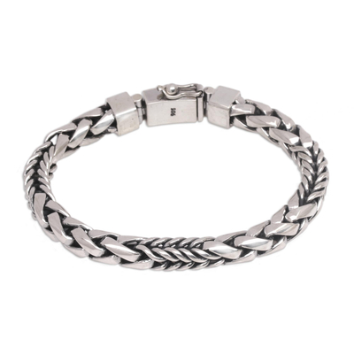 Sterling silver chain bracelet, 'Woven Chain' - Handmade in Bali 925 Sterling Silver Chain Bracelet