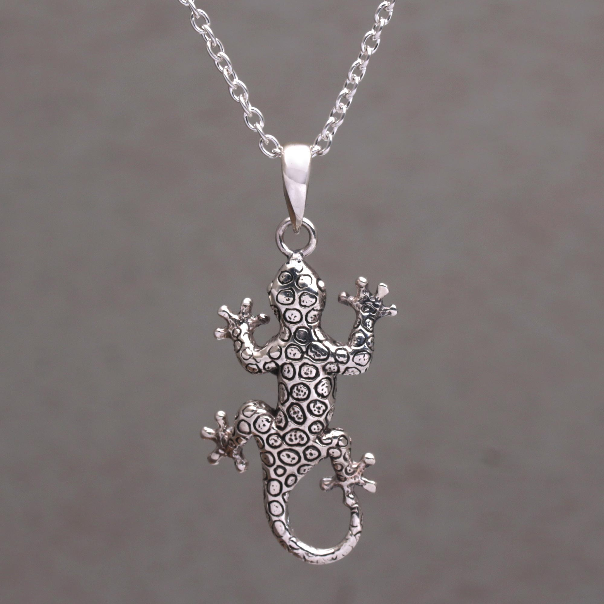 silver gecko necklace