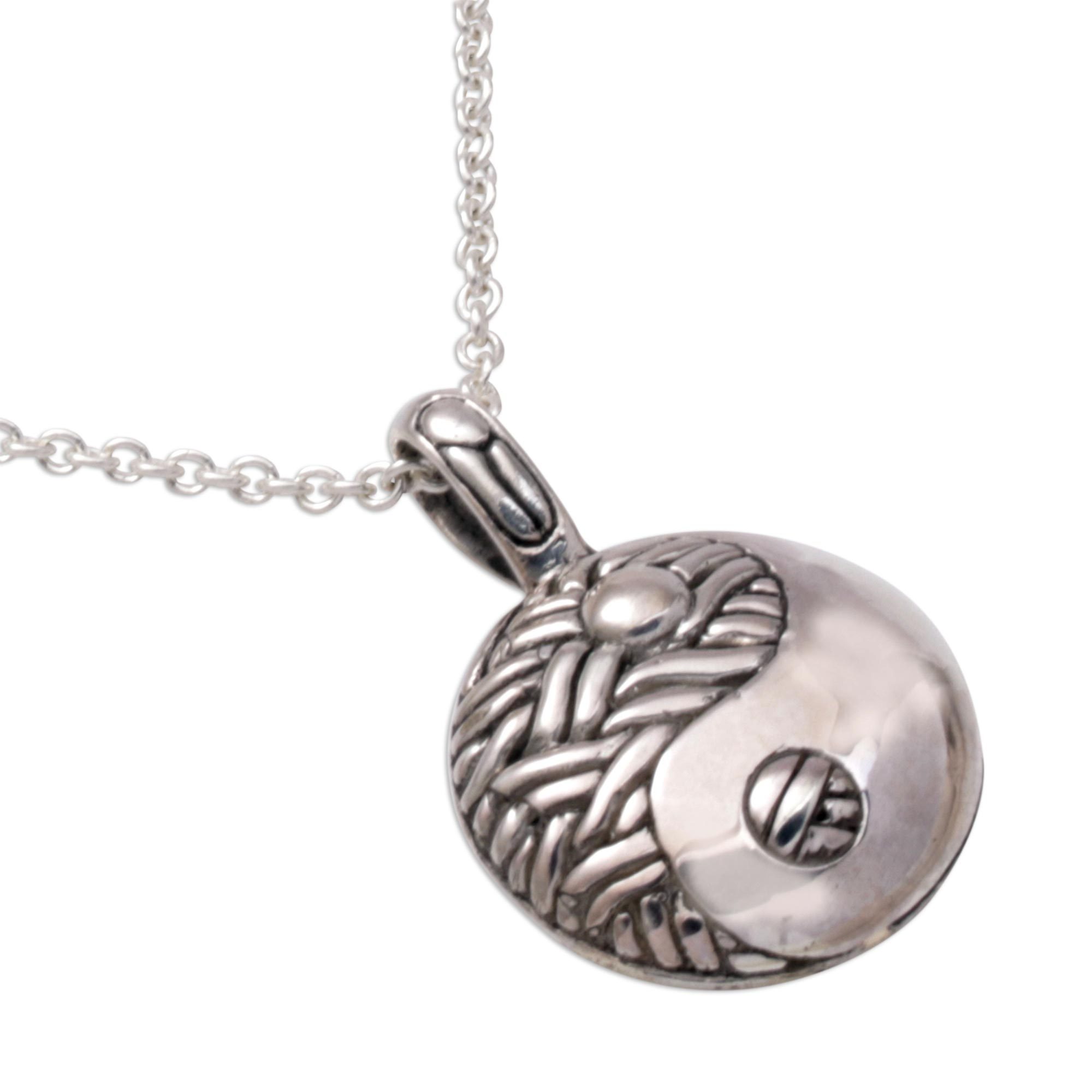 Handmade 925 Sterling Silver Yin Yang Pendant Necklace Woven Duality