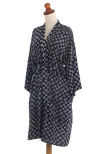 Rayon short robe, 'Sensational Swirls' - White Swirls on Black Rayon Short Robe