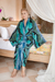 Rayon batik robe, 'Atmosphere' - Teal Black and Blue Rayon Batik Long Sleeved Lounge Robe (image 2b) thumbail