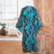 Rayon batik robe, 'Atmosphere' - Teal Black and Blue Rayon Batik Long Sleeved Lounge Robe (image 2c) thumbail