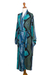 Rayon batik robe, 'Atmosphere' - Teal Black and Blue Rayon Batik Long Sleeved Lounge Robe (image 2d) thumbail