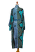 Robe aus Rayon-Batik - Blaugrüner, schwarzer und blauer Rayon-Batik-Lounge-Bademantel mit langen Ärmeln